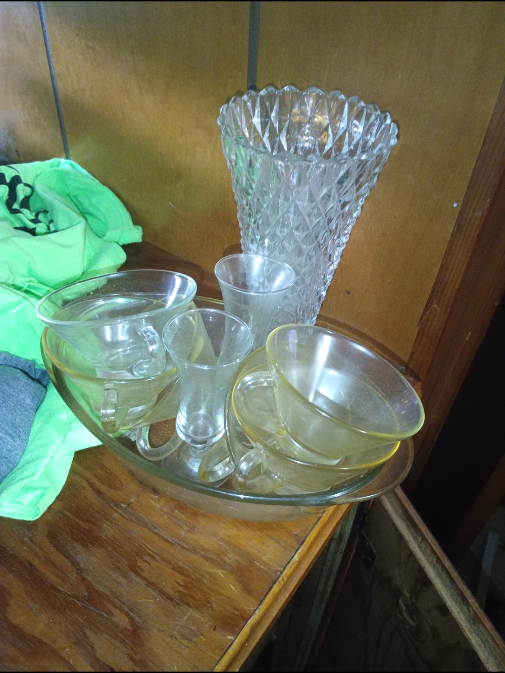 Clear Glass Tea Cups and Tray Set - Transparent